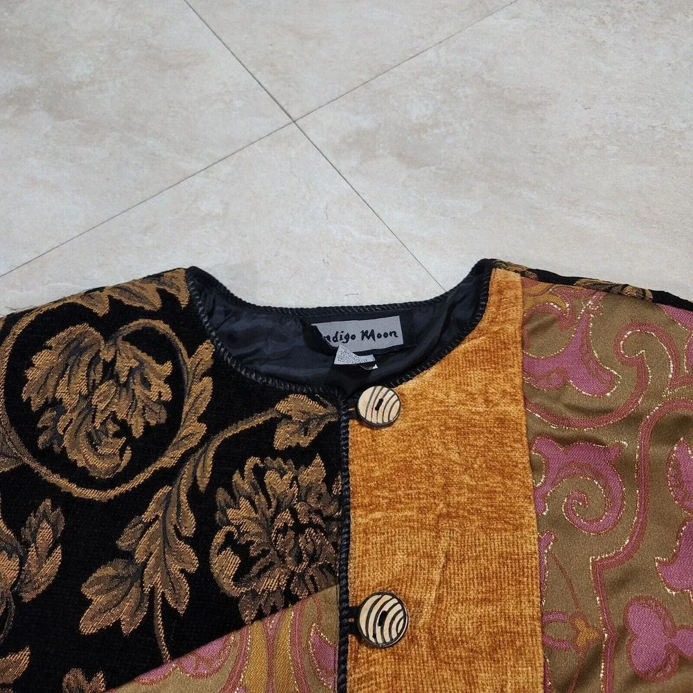 VTG Indigo Moon Womens L Large Tapestry Colorful Artwear Button Up‎ Jacket